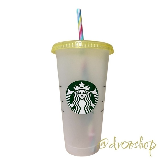 Starbucks Mystery Color Change 24oz Tumbler with Yellow Lid & Rainbow Straw NWT - Picture 1 of 4